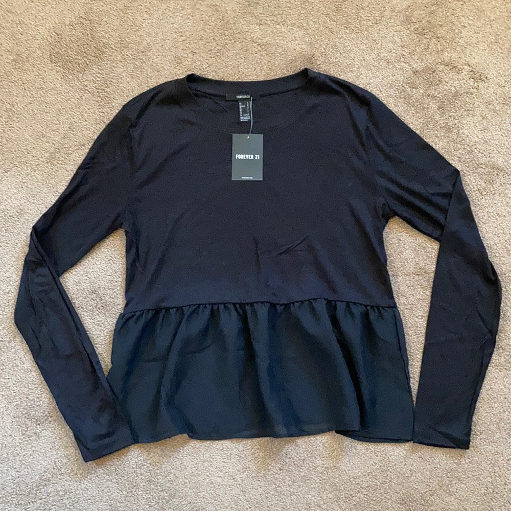 Long Sleeve Babydoll Top with Sheer Panel